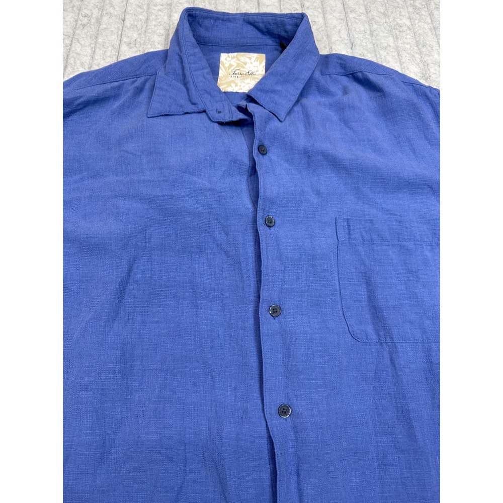 Tasso Elba Island Mens XL Blue Silk Linen Blend‎ Short Sleeve Button Down Shirt